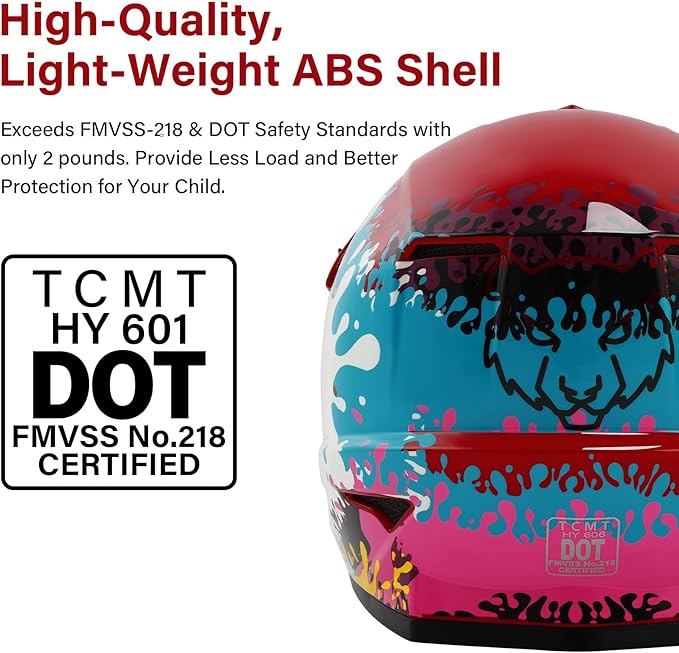 SLMOTO Youth Dirt Bike Helmets DOT Youth Kids Motocross Offroad Street Dirt Bike Helmet Motorcycle ATV Full Face Helmet with Goggles Gloves, Spray Graffiti Medium