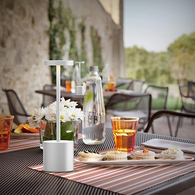 2Pack Cordless Table Lamp, Rechargeable LED Battery 5000mAh Metal USB Portable Powered Desk Lamp, 3 Levels Brightness Light for Restaurants Outdoor (2 Pack 10.25in White)