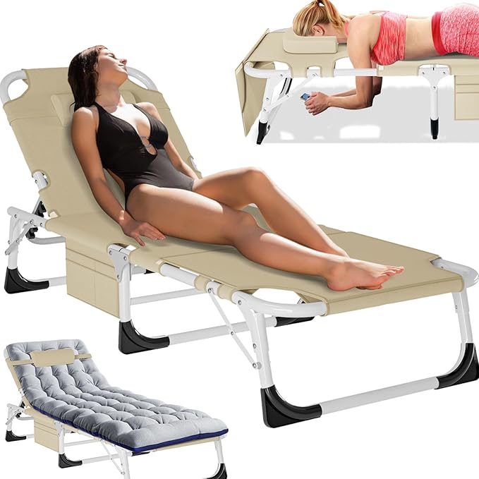 MOPHOTO Tanning Chair, Outdoor Sunbathing Lounge Chair 5-Position, Folding Chaise Lounger, Sun Tanning Lounger with Face Hole, Perfect for Pool Beach Patio