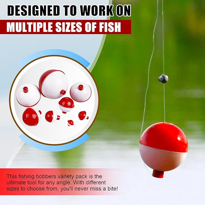 Fishing Folats Bulk Hard ABS Bobbers Snap-on Floats Push Button Round Buoy Float Bobbers for Crappie Panfish Walleyes Red and White 0.75"/1"/1.25"/1.5"/1.75"/2"/2.5"