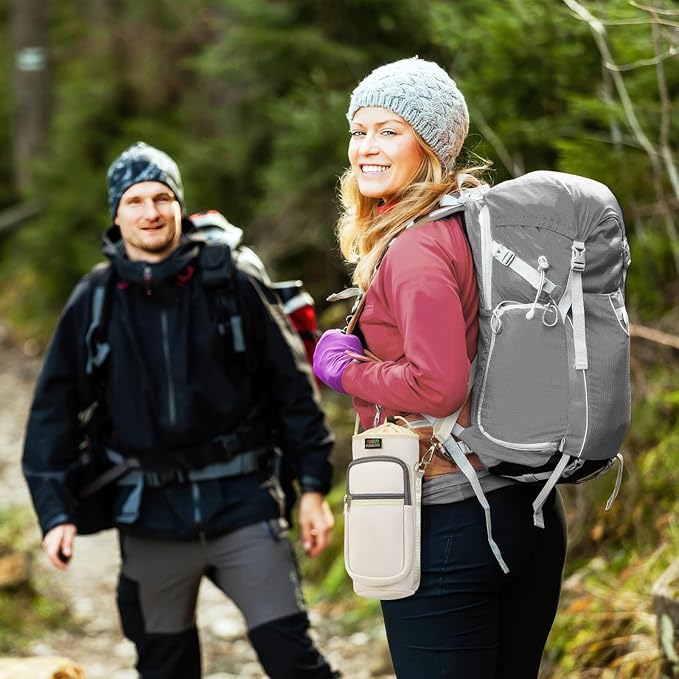 Nuovoware Water Bottle Carrier Bag,25oz/40oz/64oz Bottle Pouch Holder,Adjustable Shoulder Hand Strap 2 Pocket Sling Neoprene Sleeve Sports Accessories for Hiking Travelling Camping