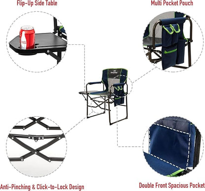 SUNNYFEEL Camping Directors Chair, Heavy Duty,Oversized Portable Folding Chair with Side Table, Pocket for Beach, Fishing,Trip,Picnic,Lawn,Concert Outdoor Foldable Camp Chairs