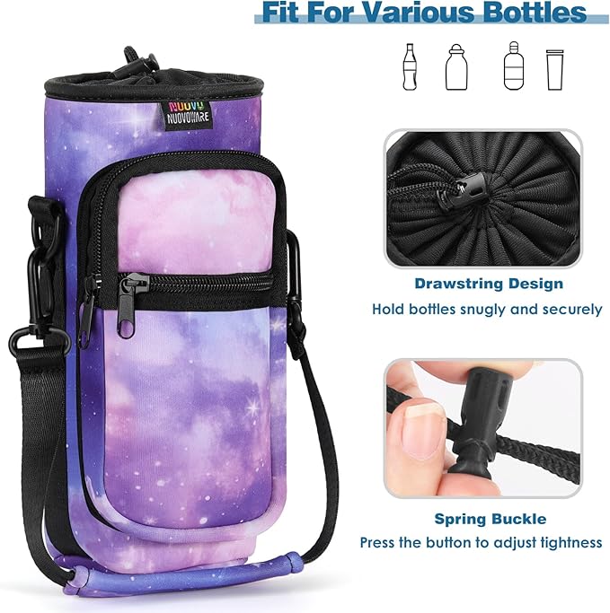 Nuovoware Water Bottle Carrier Bag,25oz/40oz/64oz Bottle Pouch Holder,Adjustable Shoulder Hand Strap 2 Pocket Sling Neoprene Sleeve Sports Accessories for Hiking Travelling Camping
