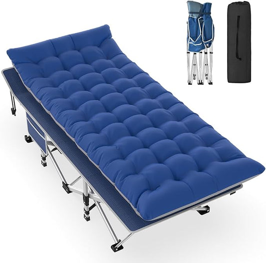 Slendor Folding Camping Cot, Sleeping Cot for Adults with Carry Bag, Mattress, 1200D Layer Oxford Portable Camp Cot Bed for Guest Travel Office Beach