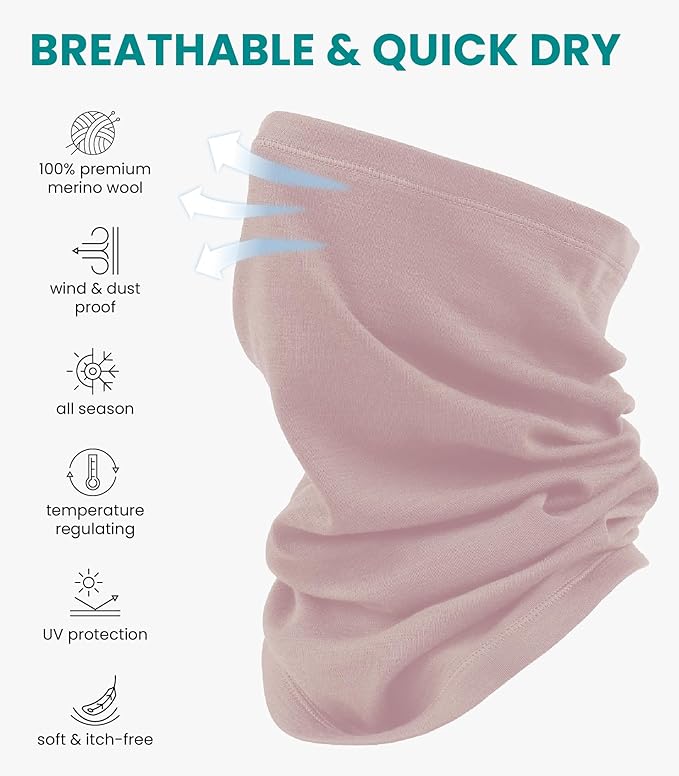 Merino.tech Merino Wool Ski Neck Gaiter - Face Mask Neck Warmer for Men & Women