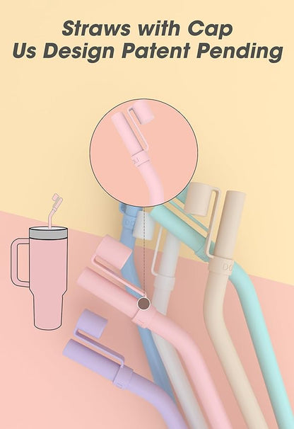 Doboli Replacement 13 inch Long Silicone Straw With Straw Cover,Compatible with Stanley Owala 40 oz 30 oz Cup Tumbler, 6 Pack Reusable Bent Straw with Cleaning Brush,for Stanley Tumbler Accessorie