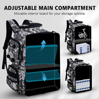 Goture Fishing Backpack, 900D Water-Resistant Tackle Backpack with Rod Holders, 45L Large Fishing Bag Storage Gear Tackle Bag with 8 Lure Pockets, Rain Cover for Camping Hiking(Without Tackle Box)