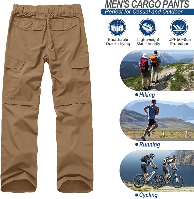 Mens Hiking Pants Quick Dry Lightweight Fishing Convertible Zip Off Safari Trousers