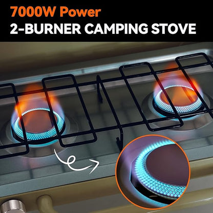 ONLYFIRE OUTDOOR LIVING Portable Camping stove 2-Burner, Propane Gas Stove with Foldable Legs, Camp Stove for Camping, Patio, Backyard, Picnic, Tailgating, RV, BBQ, GS331 Off-white