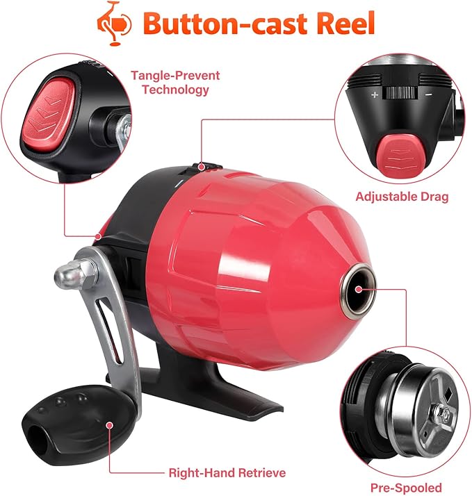 PLUSINNO Kids Fishing Pole with Spincast Reel Telescopic Fishing Rod Combo Full Kits for Boys, Girls, and Adults