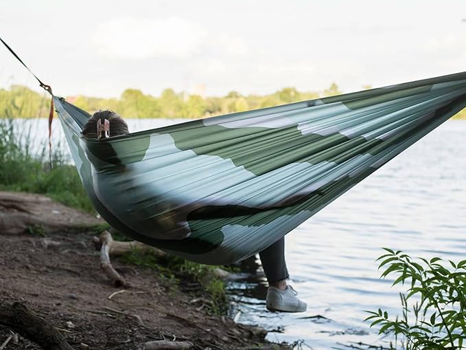 KAMMOK: Roo Double Hammock | Made from Strong & 100% Recycled Water Resistant Ripstop Fabric | Comfortable, Packable, Lightweight (Lifetime Adventure Grade Warranty), Pine Green