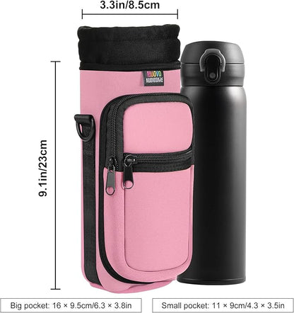 Nuovoware Water Bottle Carrier Bag,25oz/40oz/64oz Bottle Pouch Holder,Adjustable Shoulder Hand Strap 2 Pocket Sling Neoprene Sleeve Sports Accessories for Hiking Travelling Camping