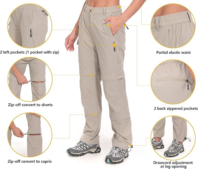 Little Donkey Andy Women's Stretch Convertible Pants, Zip Off Quick Dry Hiking Pants