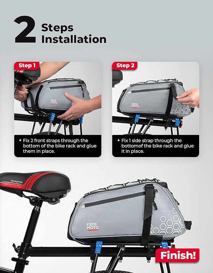 KEMIMOTO 11L Bike Bag for Bicycle Rear Rack, Fully Reflective 3-in-1 Carrying Style Bike Trunk Bag, Water-Resistant E-bike Saddle Pannier Bag with Shoulder Strap for Bike Backpack