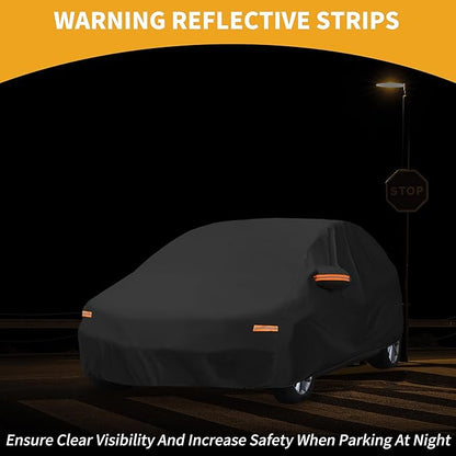 Waterproof All-Weather Universal Car Cover with Right Side Zipper, 210T-PU Black Fits for Hatchback Up to 163" Length