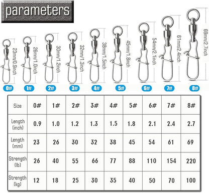 AMYSPORTS Duo Lock Snap Fishing Swivels Stainless Barrel Swivels Fishing Lure Snap Swivels Ball Bearing Swivels Fishing Tackle for Saltwater Fishing Freshwater Fishing