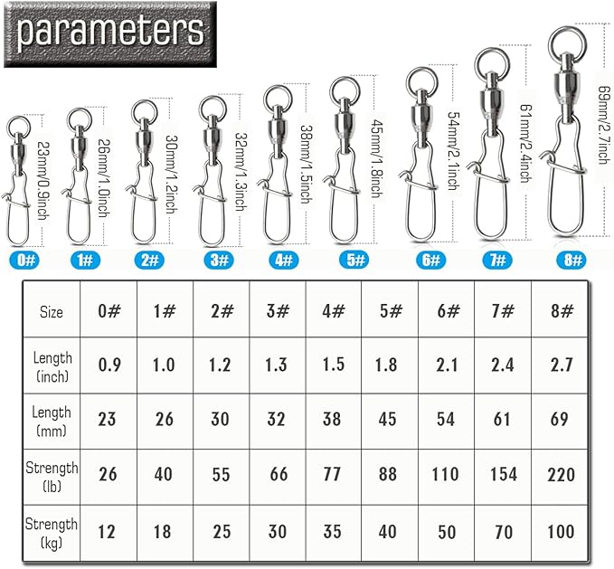 AMYSPORTS Duo Lock Snap Fishing Swivels Stainless Barrel Swivels Fishing Lure Snap Swivels Ball Bearing Swivels Fishing Tackle for Saltwater Fishing Freshwater Fishing