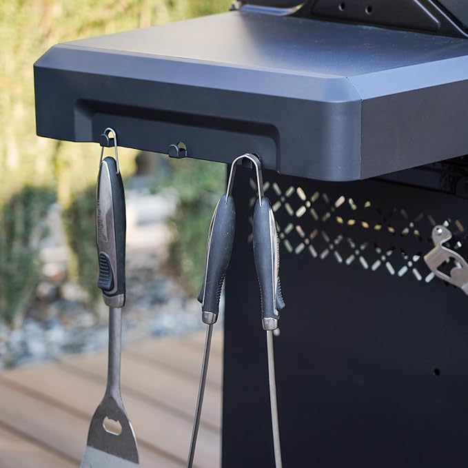 Monument Grills 2-Burner Stainless Steel Liquid Propane Gas Grill, Two Foldable Shelves Patio Garden Barbecue Grill with Clearview® Lid, Knob Control Mesa220, Black