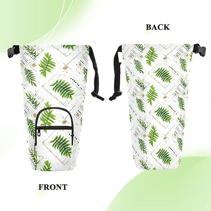 Green Boho Leaves Water Bottle Holder with Strap Insulated Water Bottle Carrier Crossbody Bags Pouch with Phone Pocket for Travel Gym Hiking Walking Running