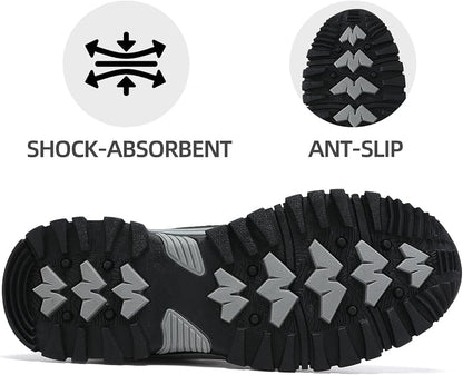 QUH Men's Outdoor Hiking Shoes Breathable Waterproof Non-Slip Mid-Cut Sports Shoes for Fitness, Outdoor Camping, Walking