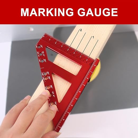 Imperial 3D Carpenter Square Hole Scribing Triangle Ruler,Quick 15° to 90° Multi-Angle Measuring Ruler with Angle Pin,Aluminum Alloy Woodworking Square Protractor High Precision Layout Tool