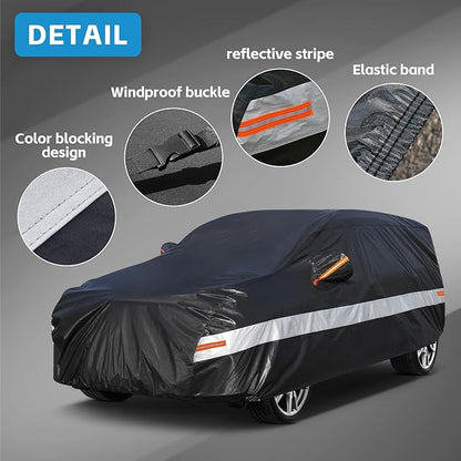 10 Layers Car Cover Waterproof All Weather for Large SUV,100% Waterproof Outdoor Car Covers Rain Snow UV Dust Protection. Custom Fit for Porsche Cayenne, BMW X5, Toyota Highlander,etc