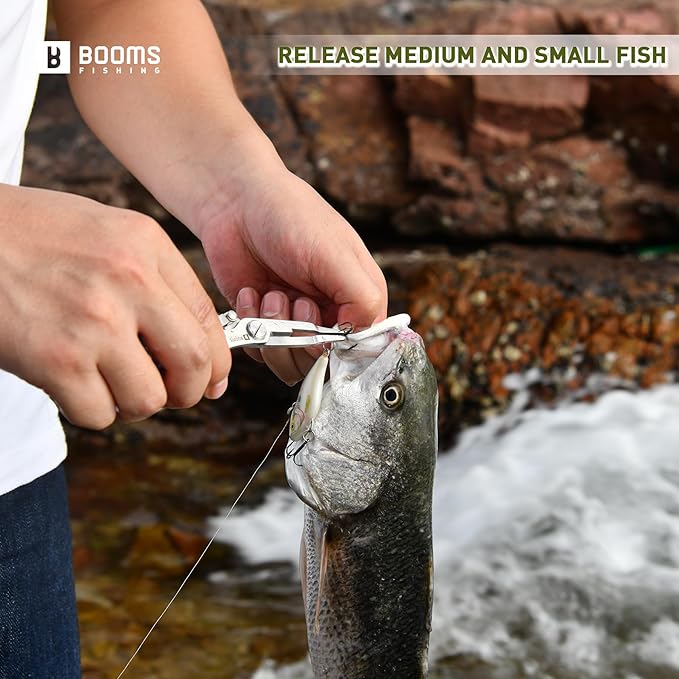 Booms Fishing H01 Small Fishing Pliers Scissors Braid Cutters Lightweight Stainless Steel Fishing Tools Split Ring Pliers Hook Remover, Green