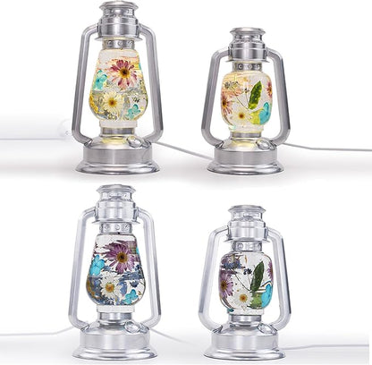 Actvty Kerosene Lamp Resin Mold Set, 2 Shapes Lantern Silicone Molds for Resin Casting, Camping Lantern Molds with 4pcs LED Lights DIY Retro Oil Lamps for Table Fireplace Home Decoration