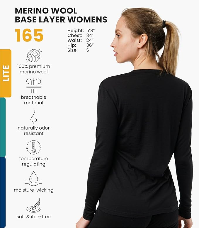 Merino.tech Merino Wool Base Layer Women - 100% Merino Wool Heavyweight, Midweight, Lite Long Sleeve Thermal Shirt and Socks
