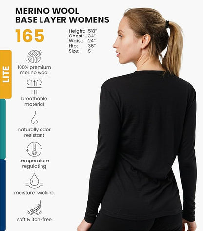 Merino.tech Merino Wool Base Layer Women - 100% Merino Wool Heavyweight, Midweight, Lite Long Sleeve Thermal Shirt and Socks