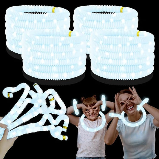 24 PCS White Glow Sticks Party Favors for Kids,Christmas LED Light Up Necklaces Bracelets Accessories for Toddlers,Glow Dance Wedding Camping Party Supplies Decorations Stocking Stuffer for Boys Girls