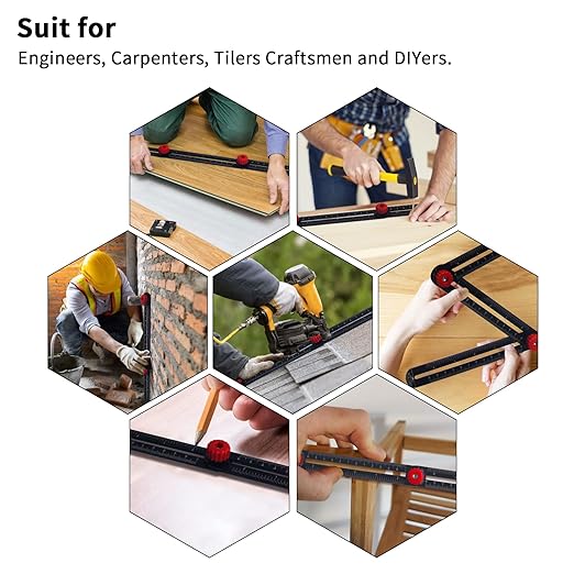 WiseWater 16 Sided Multi Angle Measuring Ruler, Universal Aluminum Alloy Angle Finder Template for Tile Measurement, Carpenters, Craftsman, DIY, Woodworking Tool