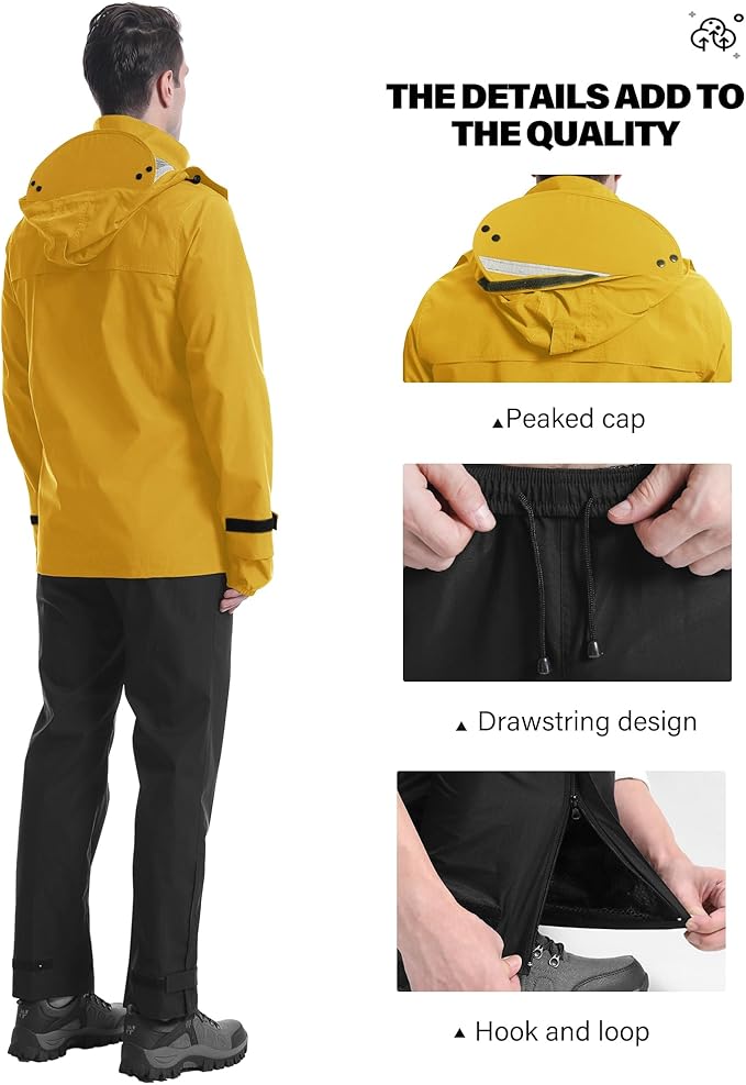iCreek Rain Suit Waterproof Jacket with Pants 2 Pieces Breathable Lightweight Packable Raincoat with Hooded Rain Gear Unisex