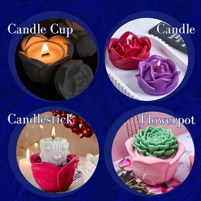 Epoxy Resin Storage Box Silicone Molds Rose Shape Candle Jar with Lid Concrete Mould Cement Planter Candle Vessels Candlestick Craft Gift Mold Resin Jar Molds Jewelry Container Flowerpot Casting Mould