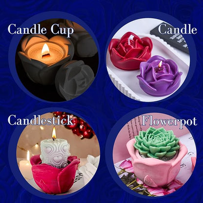 Epoxy Resin Storage Box Silicone Molds Rose Shape Candle Jar with Lid Concrete Mould Cement Planter Candle Vessels Candlestick Craft Gift Mold Resin Jar Molds Jewelry Container Flowerpot Casting Mould