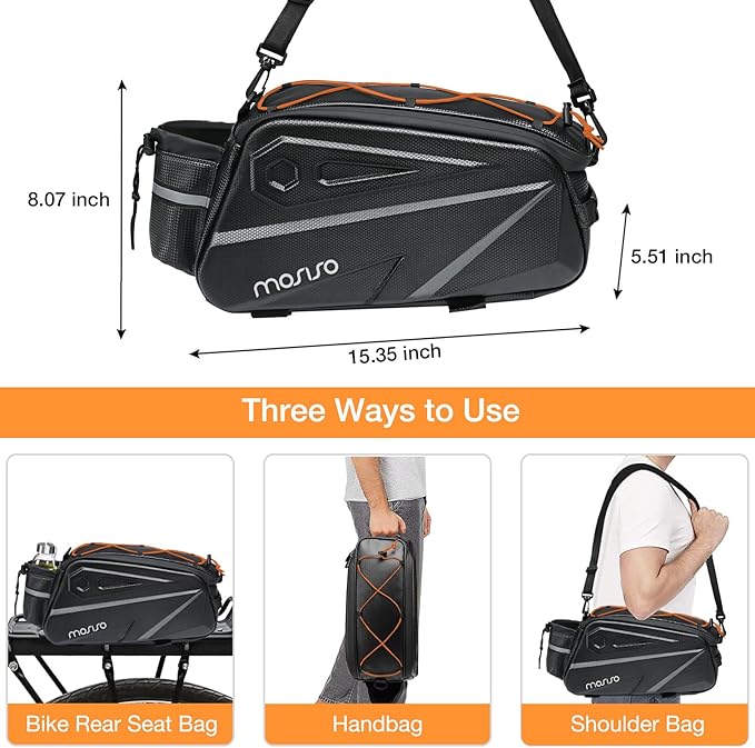 MOSISO Bike Rack Bag, Waterproof Bike Rear Rack Handbag Bicycle Trunk Bag, 14L EVA Mountain Bicycle Rear Seat Storage Saddle Pouch Cycling Luggage Pouch with Shoulder Strap, Orange