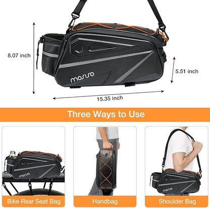 MOSISO Bike Rack Bag, Waterproof Bike Rear Rack Handbag Bicycle Trunk Bag, 14L EVA Mountain Bicycle Rear Seat Storage Saddle Pouch Cycling Luggage Pouch with Shoulder Strap, Orange