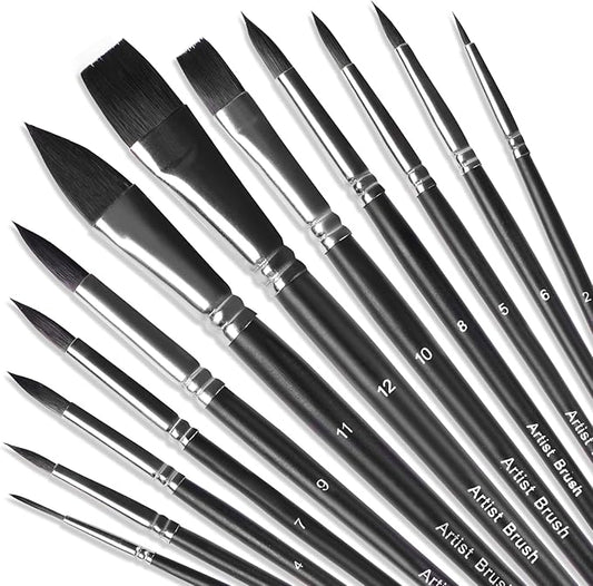 Watercolor Paint Brush Set,12Pcs Professional Paint Brushes for Acrylic Painting,Soft Synthetic Fine Hair Oil Paint Brushes,Flat,Round, Cat's Tongue,Liner for Detail Painting and Art Painting