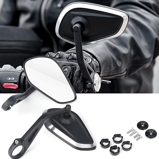 Motorcycle Handlebar Bar End Mirrors, CNC Aluminum 360 Degrees Adjustment Rearview Mirror Fit for Triumph Rocket 3/Street Triple 765RS/Bobber T120/Daytona 660 (Diamond Bar End Mirror)