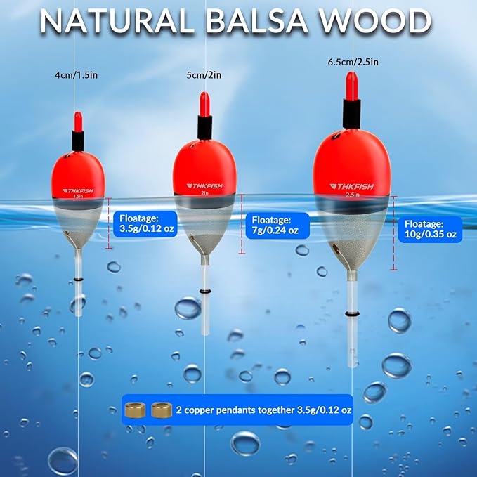 THKFISH Fishing Bobber Slip Bobber Fishing Floats for Crappie Balsa Bobbers for Panfish,Walleye,Salmon Floatage