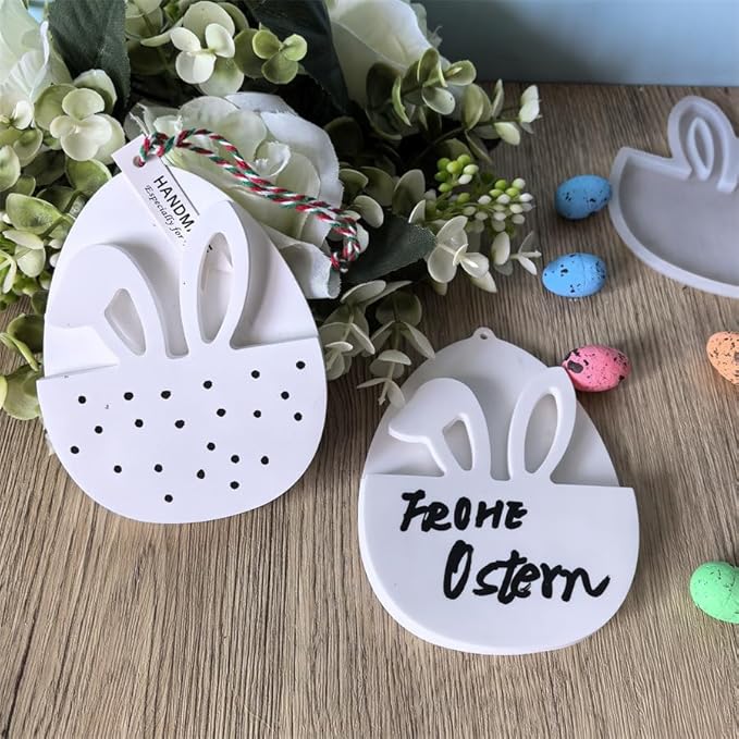 Silicone Molds for Easter Bunny Money & Card Holder, 2-Piece Set with Rabbit Ear Egg Design for Plaster of Paris and Resin, Reusable DIY Craft for Holiday Table Decor, Spring Centerpiece & Gifts