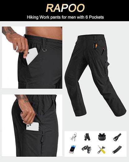 Rapoo Mens Hiking Pants Lightweight Water Resistant Breathable Nylon Cargo Pants with 6 Pockets