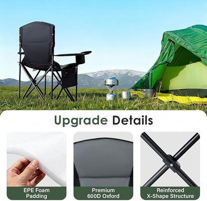 Homcosan Heated Camping Chair for Adults, Portable Outdoor Chairs with 3 Heat Levels, Oversized Foldable Lawn Chairs Without Power Bank, Perfect for Camping, Outdoor Sports, Picnics, Fishing (Grey)