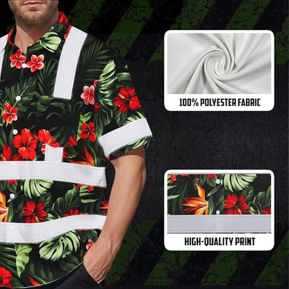 High Visibility Hawaiian Shirt for Men Tropical Shirts Custom Name Floral Outfit Reflective Safety Workwear