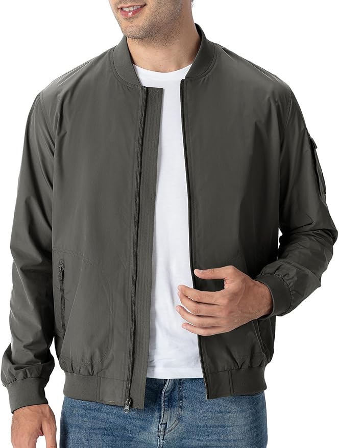 TBMPOY Men's Lightweight Bomber Jackets Light Windbreaker Casual Stylish Fall Golf Zip Up Dress Business Varsity