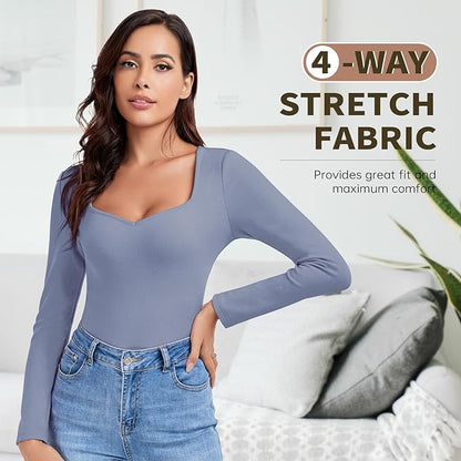 WOWENY Thermal Shirts for Women Sweetheart Fleece Lined Long Sleeve Underwear Tops Soft Warm Base Layer Cold Weather