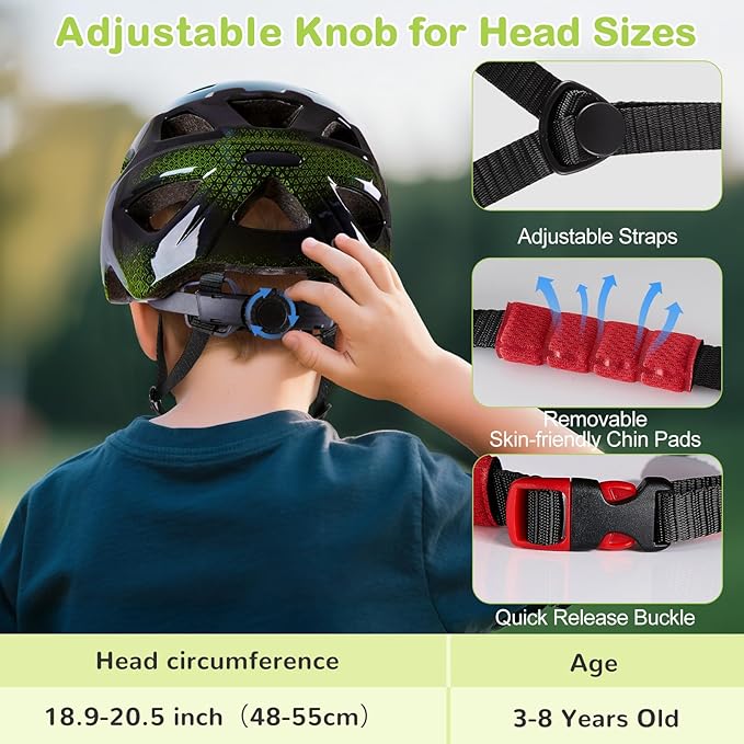 Kids Helmet 3-8 Adjustable Toddler Helmets with Kids Knee Pads and Elbow Pads Set for Cycling, Scooters, Skateboarding, Skating