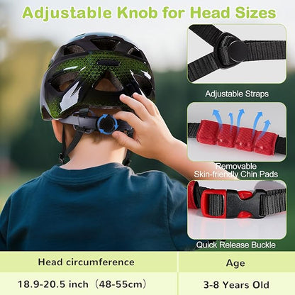 Kids Helmet 3-8 Adjustable Toddler Helmets with Kids Knee Pads and Elbow Pads Set for Cycling, Scooters, Skateboarding, Skating