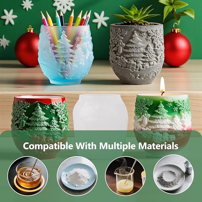 Christmas Tree Cup Silicone Molds - Reusable Epoxy Resin Molds for DIY Casting with Resin, Plaster, Concrete, Ideal for Making Small Item Storage, Candle Containers & Home Decor Crafts Molds