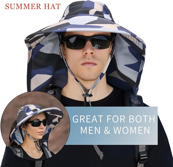 Sun Hat for Men Women with Neck Flap,UPF 50+ UV Protective Hiking Fishing Hats,Wide Brim Sun Hat for Women&Men